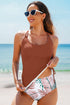 Ruched Side Tie Strap Leaf Print Tankini Set