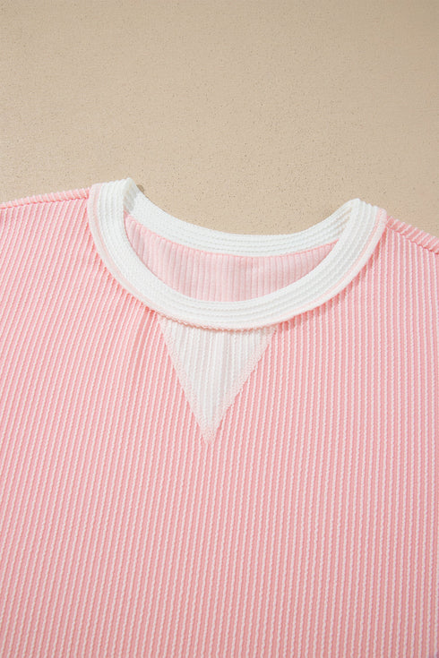 Ribbed Knit Long Sleeve Round Neck Top