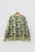 Camouflage Waffle Knit Raw Edge Trim Oversized Long Sleeve Top