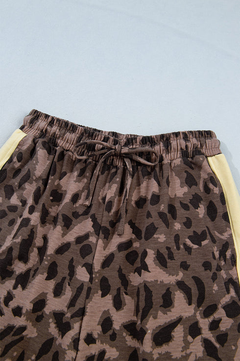 Leopard Print Long Sleeve V Neck Wide Leg Pant Set