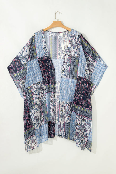 Bohemian Patchwork Print Open Front Resort Kimono
