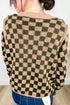 Checkered Drop Shoulder Long Sleeve Knit Sweater