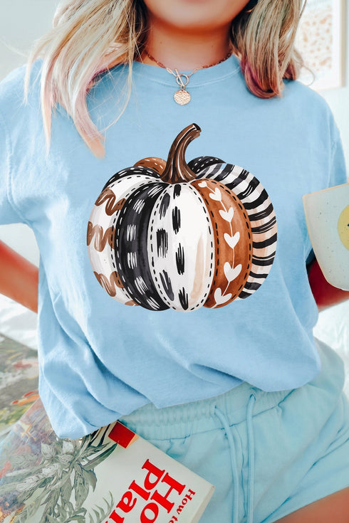 Pumpkin Print Polyester Cotton Blend Graphic Tee