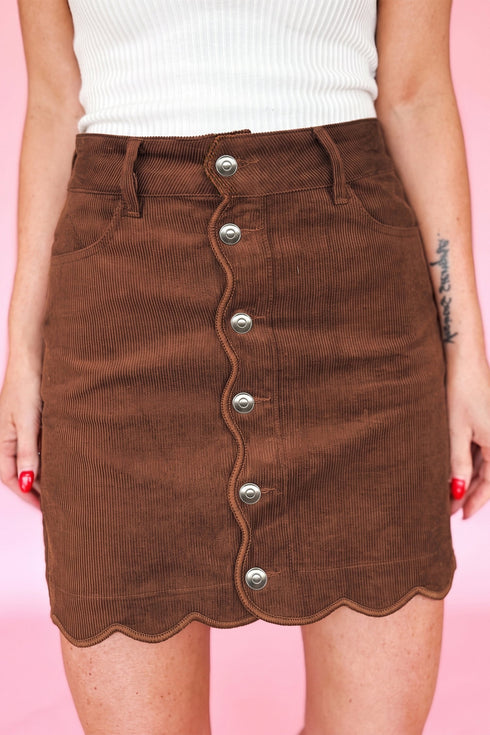 Button Front Corduroy Mini Pockets Sheath Silhouette Skirt