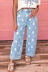Polka Dot Ankle Length Metal Button Jeans
