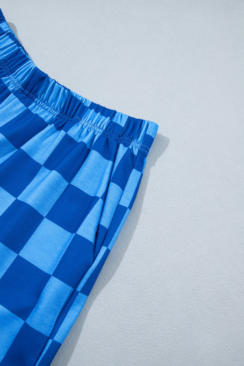 Plaid Long Sleeve Crop Top Elastic Waist Two Piece Short Set