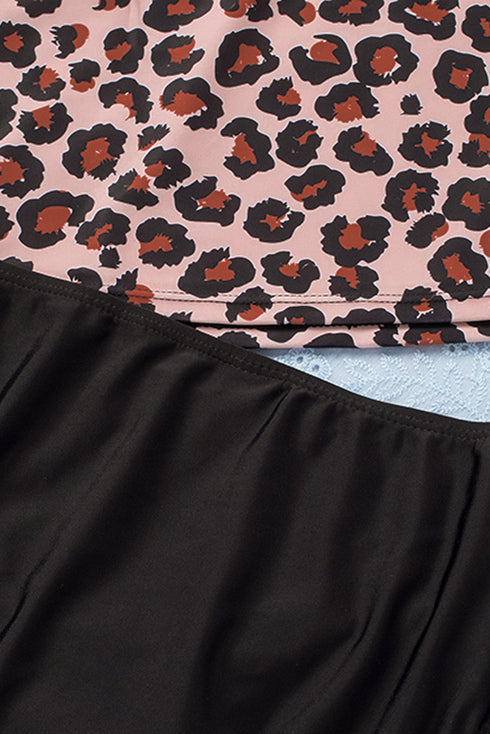 Wild Pattern Ruffled V Neck Swim Tankini Top