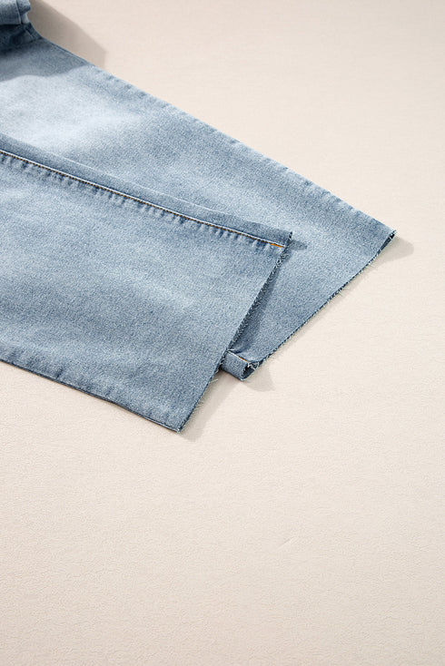 Exclusive Distressed Raw Edge Straight Denim Jeans