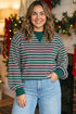 Striped Waffle Knit Round Neck Long Sleeve Sweatshirt