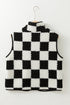 Casual Checkered Print Fleece Sherpa Collared Vest