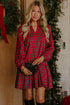Plaid Long Sleeve Shift Silhouette Decoration Mini Dress