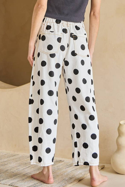 Polka Dot Print Bow Detail Pocketed Denim Jeans