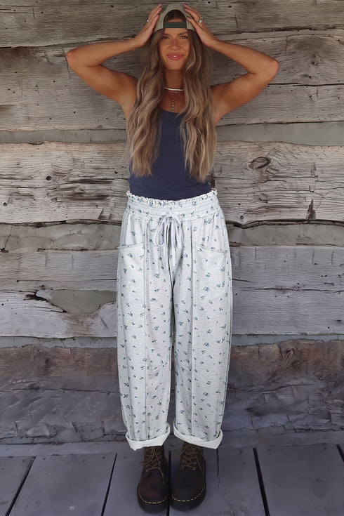 Floral Print Elastic Waist Regular Fit Pants