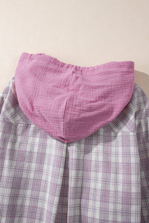 Southern Belle Checkered Plaid Loose Fit Hooded Shacket