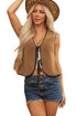 Western Contrast Trim Tie Front Textured Sherpa Vest