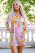 Abstract Print Hooded Long Sleeve Shift Dress