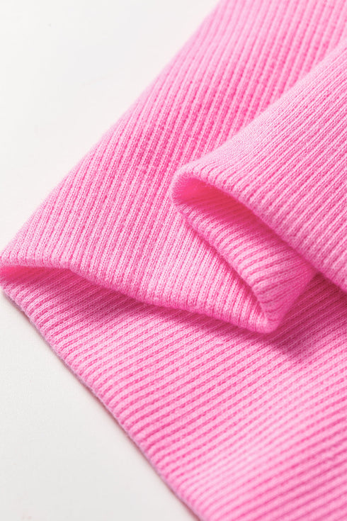 Striped Waffle Knit Split Hem Textured Long Sleeve Top