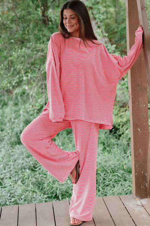 Striped Drop Shoulder Long Sleeve Pant Set