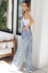 Washed Frayed Exposed Seam Wide Leg Denim Overall Jumpsuit
