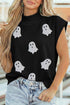 Glitter Ghost Print High Neck Graphic Tank Top