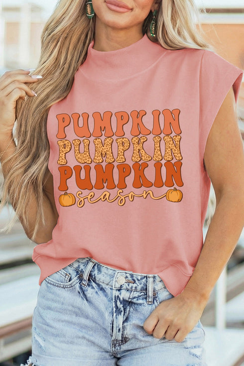 Pumpkin Print Graphic Mock Neck Statement Tee