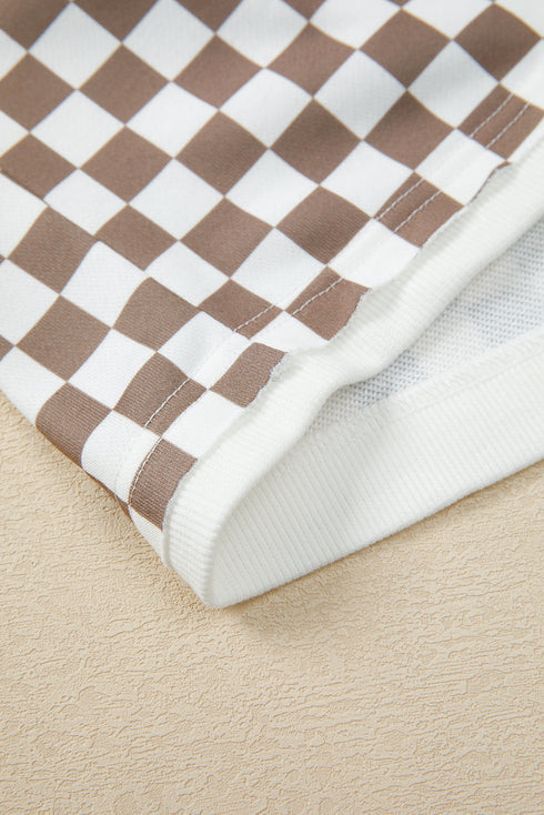 Checkered Polo Collar Long Sleeve Mini Skirt Two Piece Dress