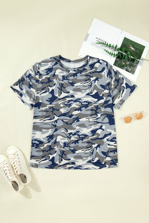 Camouflage Print Western Crew Neck Short Sleeve Tee