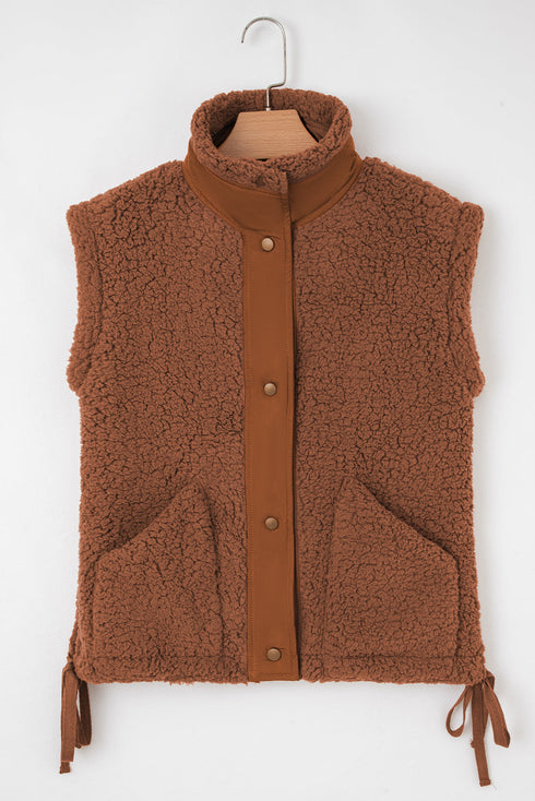 Faux Fur Sherpa Fleece Snap Button Knot Side Vest