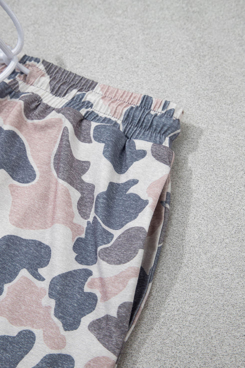 Retro Camouflage Print Trim Skort Two Piece Outfit