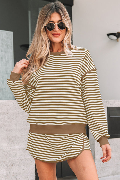 Textured Stripe Drop Shoulder Skort Two Piece Dress