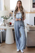 Washed Frayed Exposed Seam Wide Leg Denim Overall Jumpsuit