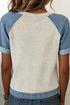 Denim Style Panel Block Patchwork Round Neck Tee