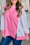 Seamed Striped Pattern Long Sleeve Tunic Sweatshirt