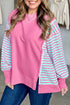Seamed Striped Pattern Long Sleeve Tunic Sweatshirt