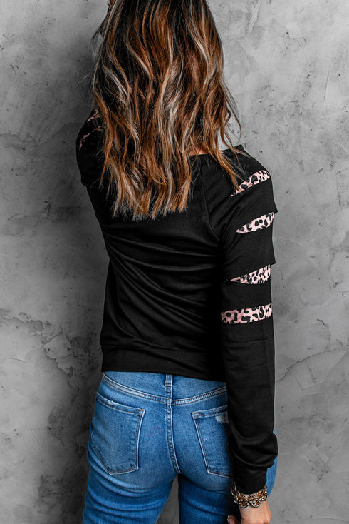 Slashed Sleeve Leopard Pumpkin Graphic Sweatshirt