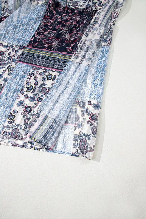 Bohemian Patchwork Print Open Front Resort Kimono