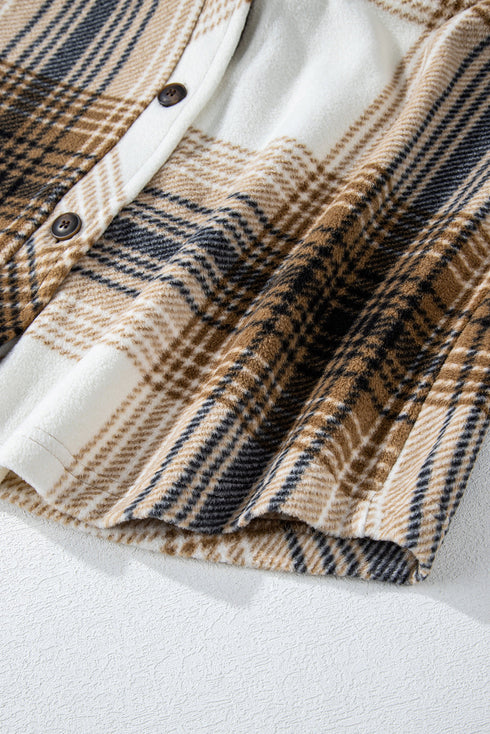 Casual Plaid Print Flap Pocket Button Up Shacket