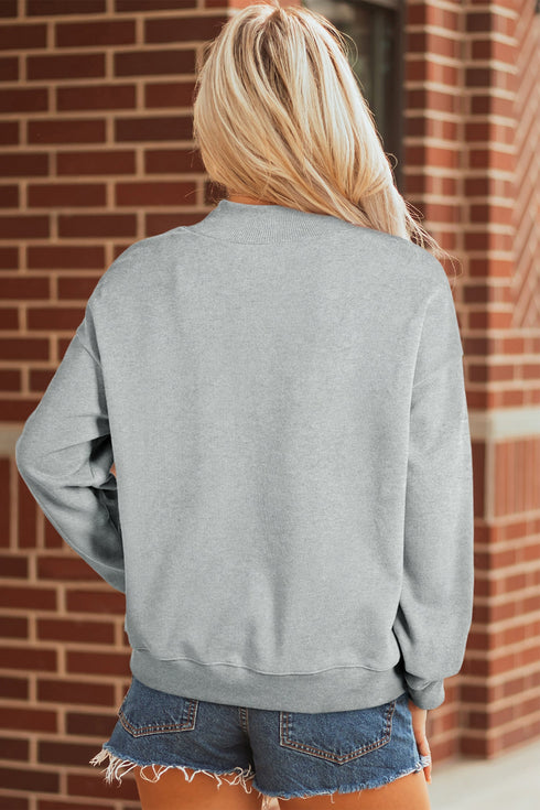 Hello Embroidered Pumpkin Graphic Mock Neck Sweatshirt