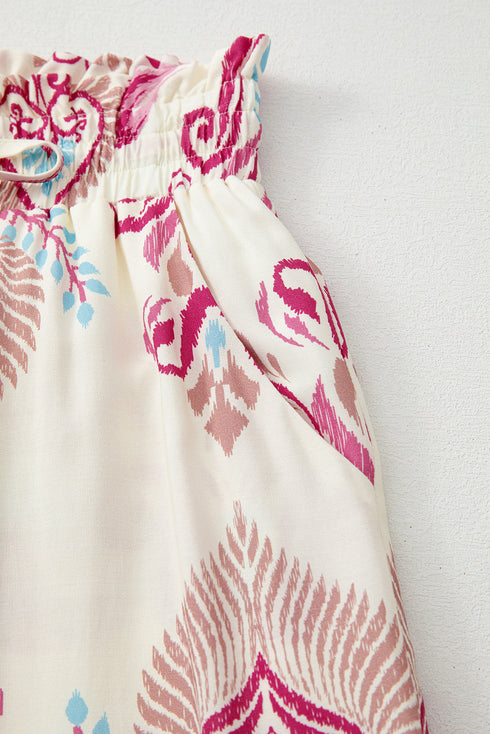 Bohemian Printed Smocked High Waist Wide Leg Pants