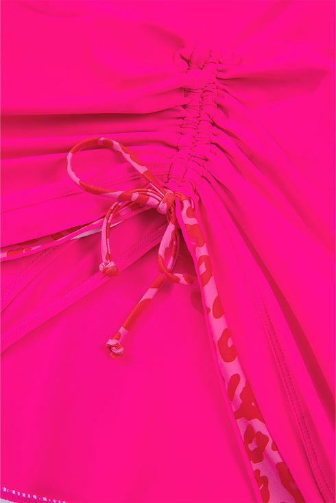 Leopard Print Asymmetrical Strap Swim Tankini Top