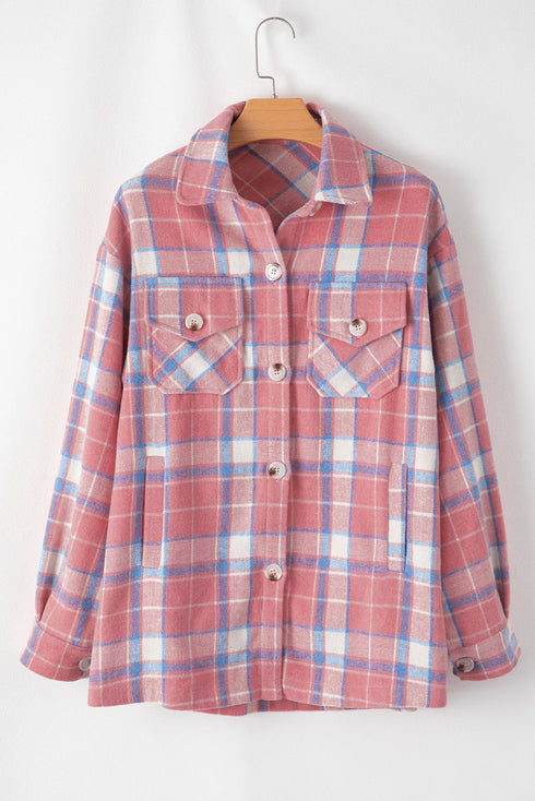 Western Plaid Flap Pocket Button Up Shacket