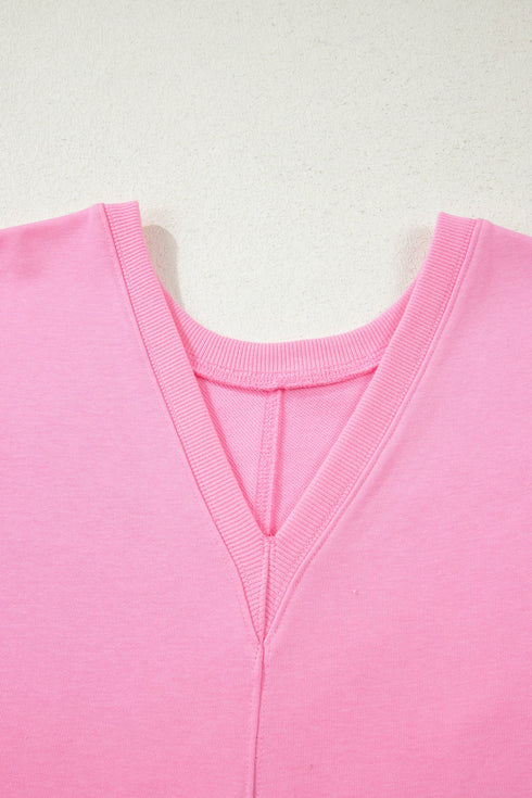 Solid Raw Edge Half Sleeve Pocketed Loose Romper