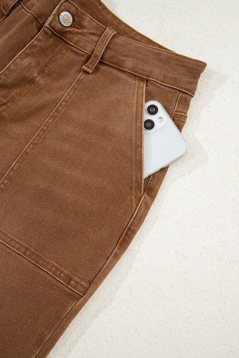 Cropped High Rise Wide Leg Stretch Denim Jeans