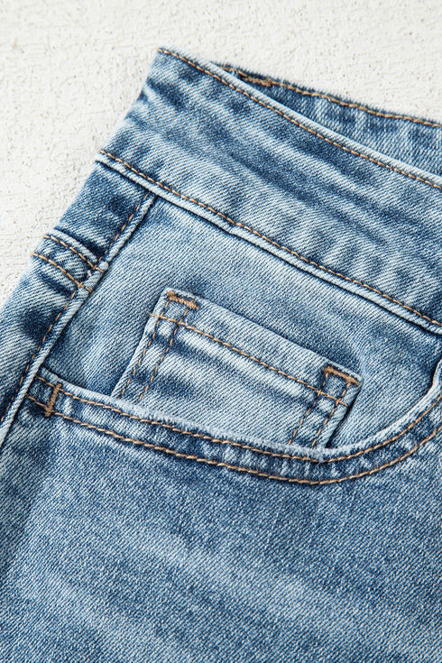 Distressed Open Knee Raw Hem Fit Flare Jeans