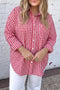 Plaid V Neck Long Sleeve Tunic Loose Fit Blouse