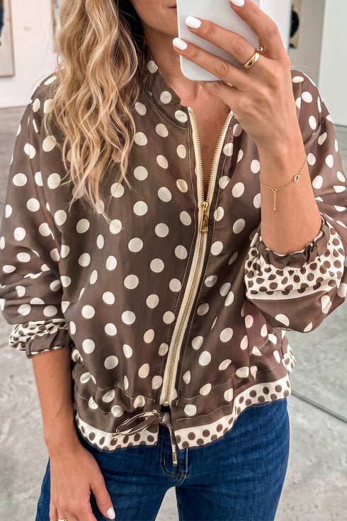 Polka Dot Zip Up Long Sleeve Jacket
