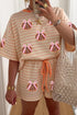 Striped Sequined Pumpkin Relaxed Tee Drawstring Shorts Two Piece Set