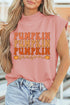 Pumpkin Print Graphic Mock Neck Statement Tee