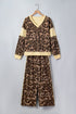 Leopard Print Long Sleeve V Neck Wide Leg Pant Set