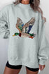Western Mallard Duck Printed Graphic Baggy Mock Neck Sweatshirt